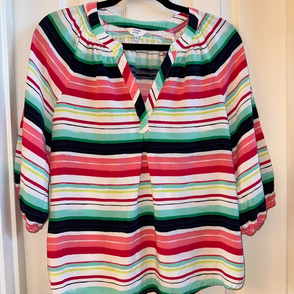 Crown & Ivy Striped Blouse Women Size S